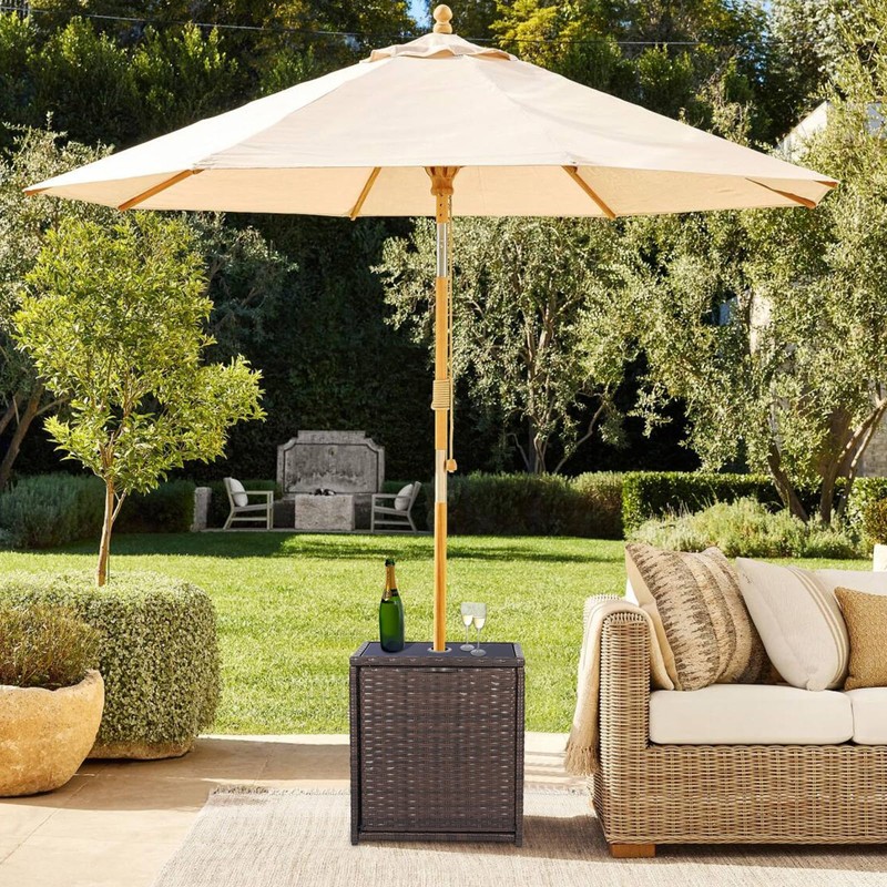 SUNNYPARK Outdoor Umbrella Side Table with 2 Weight Bags, 2-in-1