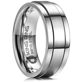 King Ring 8mm Ultra Polished Spinner Ring – Premium Shiny Flat Stainless Steel Fidget Ring for Men & Women K15 – Silver 6