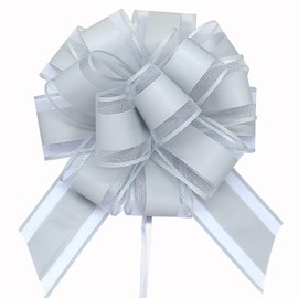 FQTANJU 5 PCS 6 inches Large Pull Bows, Bow for Gift Wrapping, Ribbon Bows for Wedding Christmas Birthday Party Gift Baskets Wrapping Boxes or Valentine's Day floral Gift Decoration (Silver)