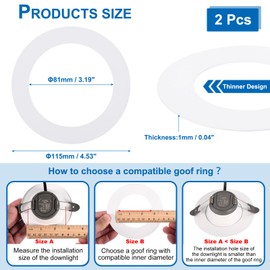 PATIKIL 3.58" ID 4.92" OD Goof Anillos para Empotrada Luz, 2 Paquete Brillo Blanco Goof Adorno Anillo Iluminación Accesorio para Techo Pared Empotrado Lata Focos