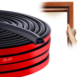 Silicone Weather Stripping Door Seal - 39 Feet Weather Stripping, Upgrade Door Soundproofing Hole Door Weather Stripping for Doors & Windows, Self-Adhesive Backing and Abrasion Resistant（Black）