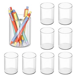 X-BLTU 8 Pcs Clear Acrylic Pencil Holder Pen Pot, Pen Holder for Desk, Transparent Makeup Brush Storage, Pencil Pots Desktop Organiser Stationary Organiser for Home Office School Supplies (Round)