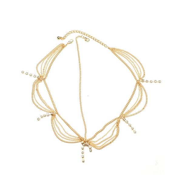 NYFASHION101 Women's Bohemian Fashion Head Chain Jewelry - 4 Draping Chain Strand with Rhinestone Strand, Gold-Tone