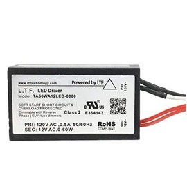 Wirenco 12V, Class 2, 60W No-Load Electronic Transformer for LED, Incandescent, Halogen Bulbs