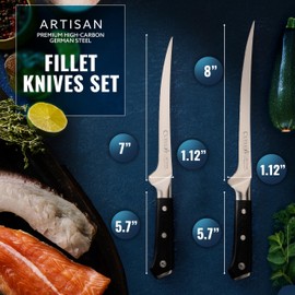 Cutluxe Fillet Knife Set – 7" & 8" Fish Knives for Filleting Fish & Meat – High Carbon German Steel, Flexible, Full Tang & Ergonomic Handle Design – Artisan Series