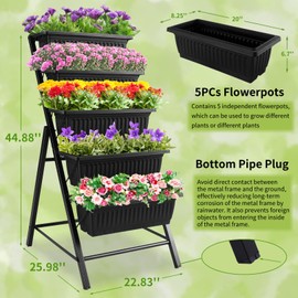 Homdox Homdox 3.74FT Vertical Garden Bed, 5 Tiers Vertical Raised Garden Planter, 23 * 26 * 45Inch Outdoor Garden Raised Bed with 4 Hooks, Vegetable Flower Planter Raised Stand for Garden Patio Yard, Black