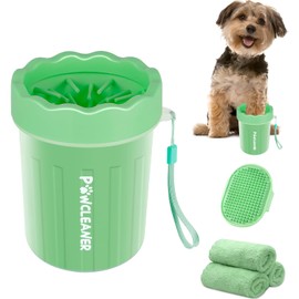Dog Paw Cleaner, Washer, Muddy Pet Foot Cleaner for Small Medium Large Breed Dogs/Cats (with 3 absorbent towel) (Light Green, Small)