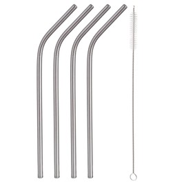 REQUISITE NEEDS 4 x Reusable Colourful Drinking Bent Metal Straw (Silver)