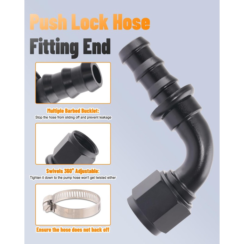 Taiidaues 10AN Push Lock Hose Fitting End 90 Degree Elbow