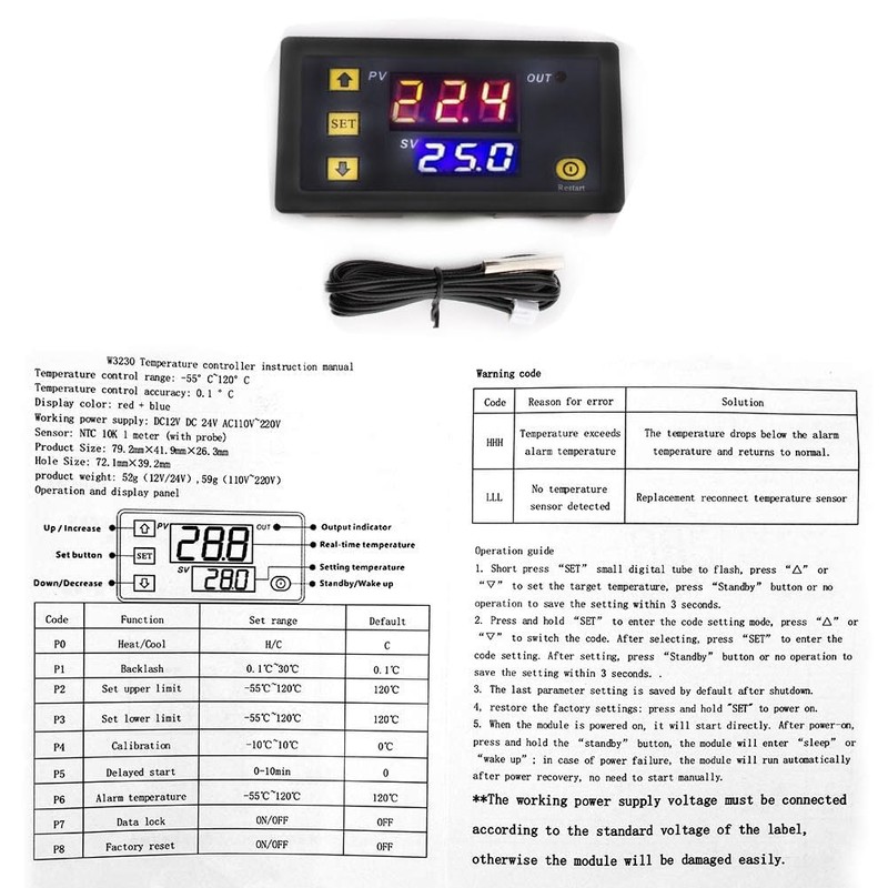 VISSQH 1 x 12 V 20 A digital thermostat, W3230
