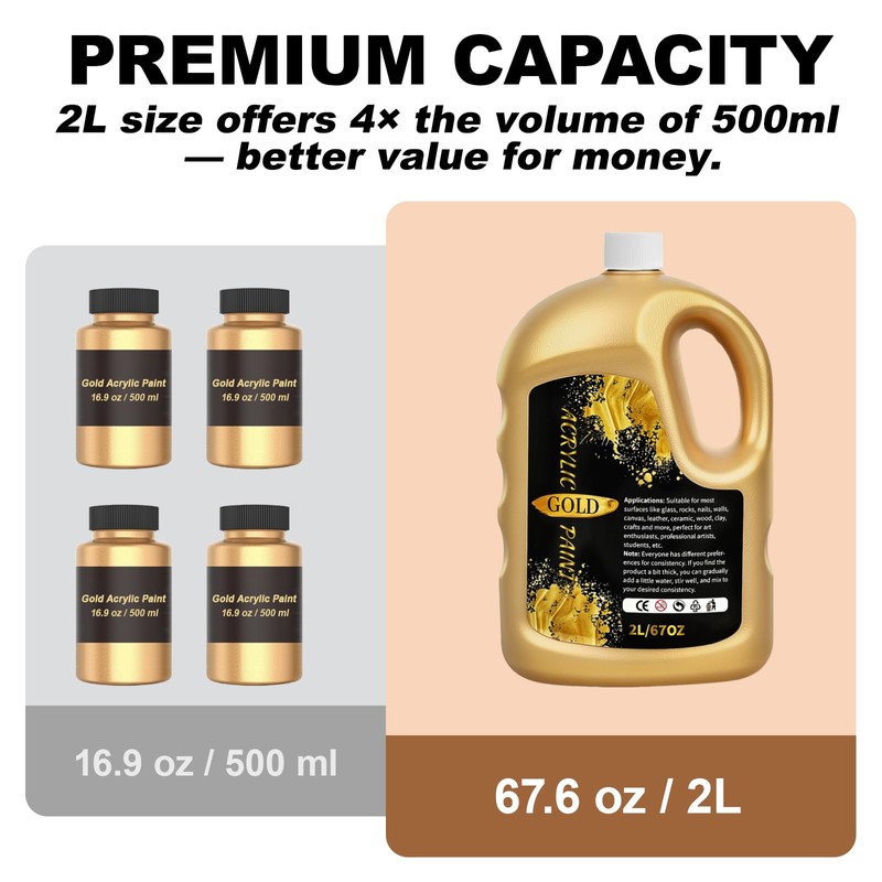 Snailmart 1/2 Gallon (67 oz) Gold Acrylic Paint Metallic，Extra-Large 2