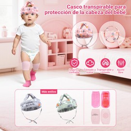 YUJWW Casco para Bebé 3 Piezas - Casco + Calcetín + Rodilleras Antigolpes | Ajustable 6-24 Meses | Suave Respirable | Protege Caídas en Hogar (Aprendiendo a Caminar)
