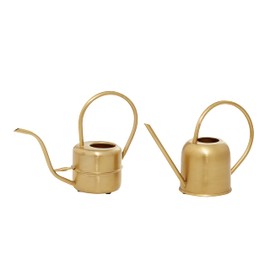 Deco 79 Metal Indoor Outdoor Planter Watering Can Small Planter Pot, Set of 2 Planters 7", 8"H, Gold