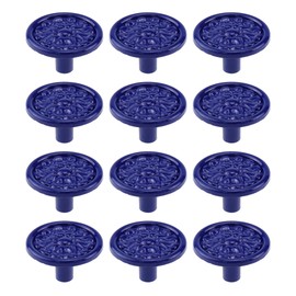 MY MIRONEY 12-Pack Blue Vintage Cabinet Knobs Zinc Alloy Flower Drawer Knob Hardware Round Decorative Pulls Handles Dresser Knobs with Screws, 1.3" Diameter