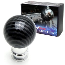 iJDMTOY Glossy Black Carbon Fiber Finish Ball Type Gear Shift Knob w/Silver Cylinder Base Universal Fit Most Car 6-Speed, 5-Speed, 4-Speed Manual or Automatic, etc