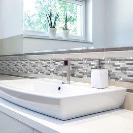 neukids Peel and Stick Gray Mosaics Wall Border, DIY Skirting Border, Wall Borders Living Room Bedroom Bathroom Kitchen Decoration Wallpaper Border