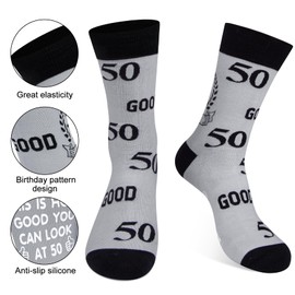 2 pairs Mens Birthday Calf Socks Gifts for Husband/Father/Friend Funny 50th Birthday Christmas Gifts(Light gray and brown) One size