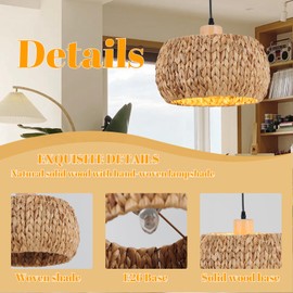 Giltnio Rattan Pendant Light 12" Boho Pendant Lights Kitchen Island Woven Rattan Light Fixtures Ceiling Hanging for Bedroom Living Room Kitchen Coastal Island