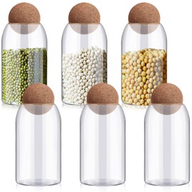 Suclain 6 Pcs Glass Storage Container with Ball Cork Glass Jar with Cork Lid Coffee Jars Cute Containers for Food Coffee Bean Candy Nut Storage (750ml/25oz)