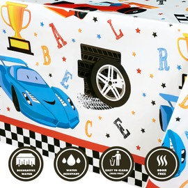WERNNSAI Rectangular Racing Tablecloth - 274 x 137 cm Disposable Plastic Checkered Table Covers for Kids Birthday Game Sports Events Racing Car Party Supplies