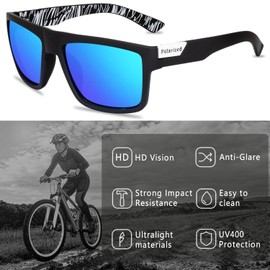 HCYCFY Men Polarized Sunglasses for Women Sports Cycling Driving Fishing UV Protection Glasses (Black&White Frame/Blue Lens)