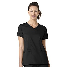 WonderWink WonderWORK Women’s Shaped V-Neck Scrub Top — Black, 2X Large