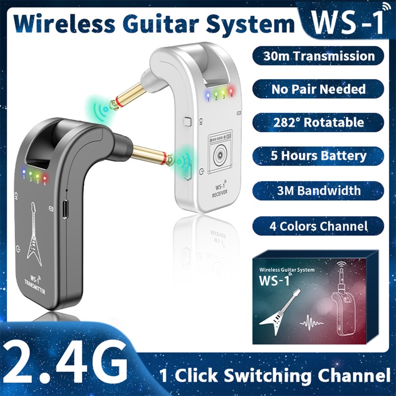 WS-1 2.4GHz Wireless Guitar System Rechargeable Audio Transmitter and Receiver