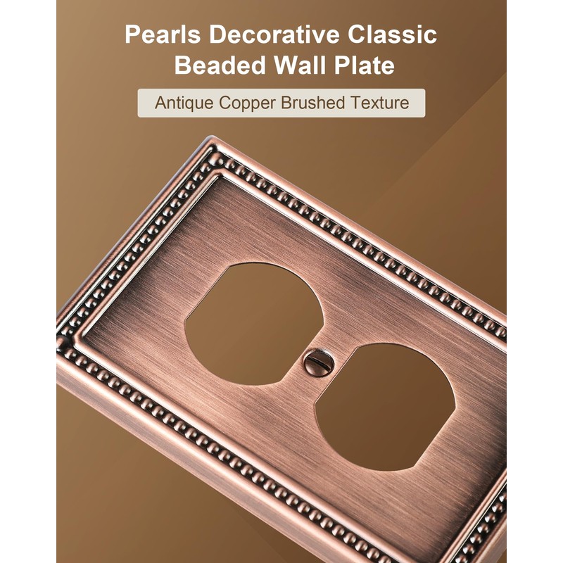 TREEWELL 6-Pack Duplex Outlet Cover Plate, Antique Copper Metal Wall