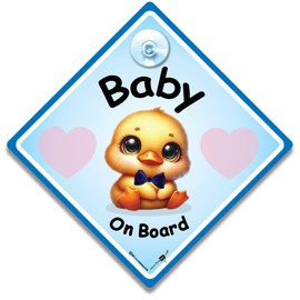 Baby on Board Sign Duck Blue, 14cm x 14cm, Baby Car Sign with Cute Duckling