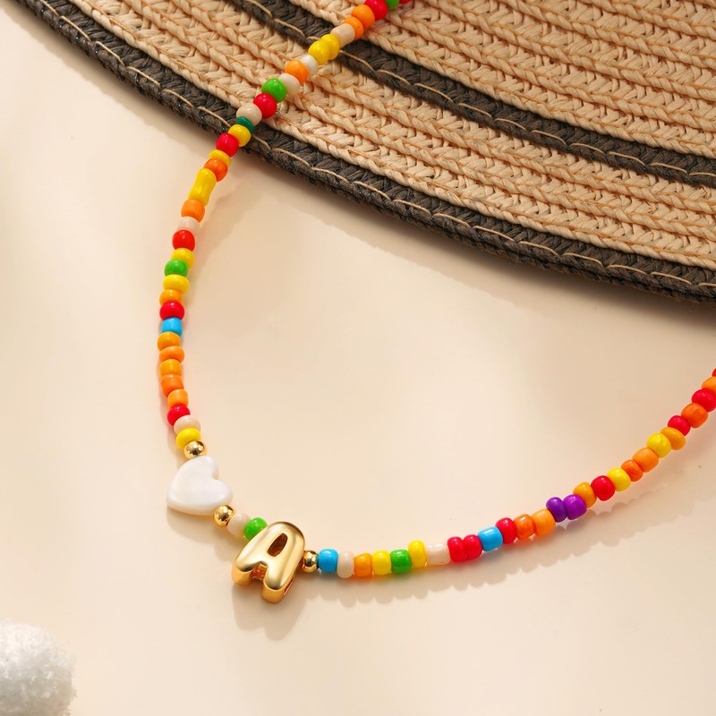 Goldegg Heart Initial Necklace for Women, 14K Gold Plated B