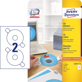 Avery Zweckform L6015-25 CD Labels ClassicSize Diameter 117 for Opaque Labelling with Centralising Aid