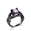Ganquya Emerald Cut Purple Amethyst Cubic Zirconia Ring, Black Gold