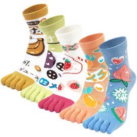 Sunvivid 5 Pairs of Toe Socks Women's Five Finger Socks Made of Cotton Funny Colourful Socks with Toe for Sports Running for Women and Teenage Girls, Size 35-40, Fruit