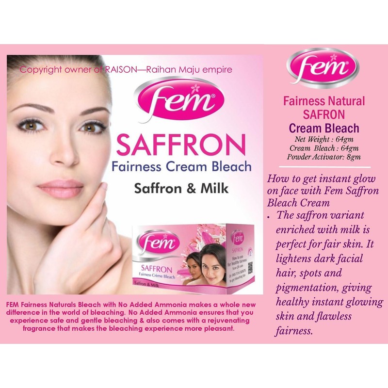 Fem Fairness Natural SAFFRON Cream Bleach Net Weight : 64gm
