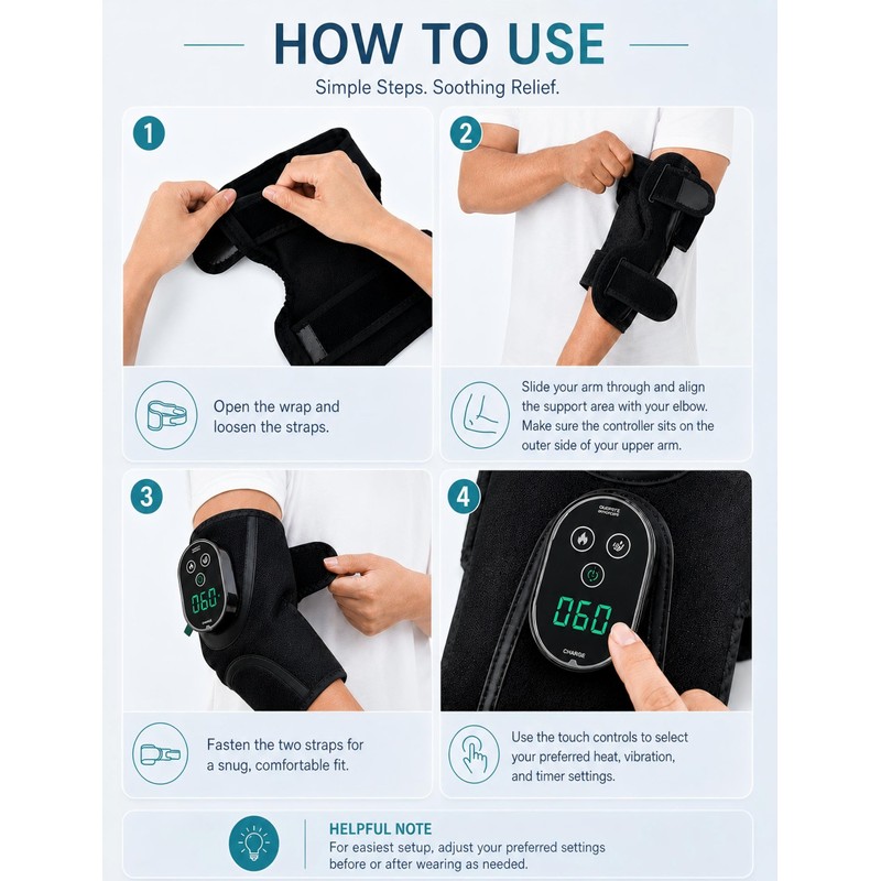 Cordless Elbow Massager & Heating Pad for Tennis Elbow Relief