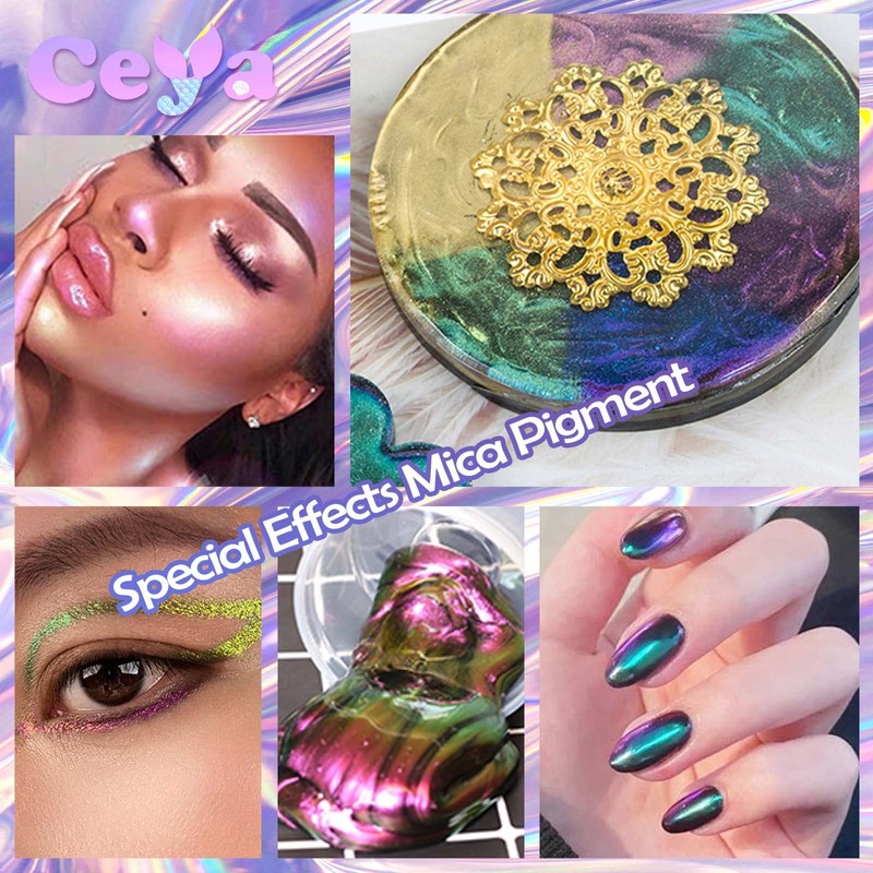 Ceya Chameleon Mica Powder, 1.8oz/ 50g Mermaid Chrome Nail Powder,