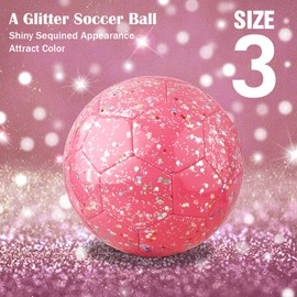 Soccer Ball Kids Size 3, Glitter Shiny Sequins Toddler Soccer Balls with Pump for Girls Boys Ages 4-6-8 6-12 Child Baby Gift(Pink)