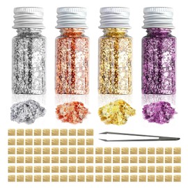 4 Colours Gold Leaf Flakes Gold Leaf for Crafts Multifunctional Decorative Gold Foil for Crafts Roll Decorative Foil Paper for Crafts and Table Decoration Celebrations with Tweezers