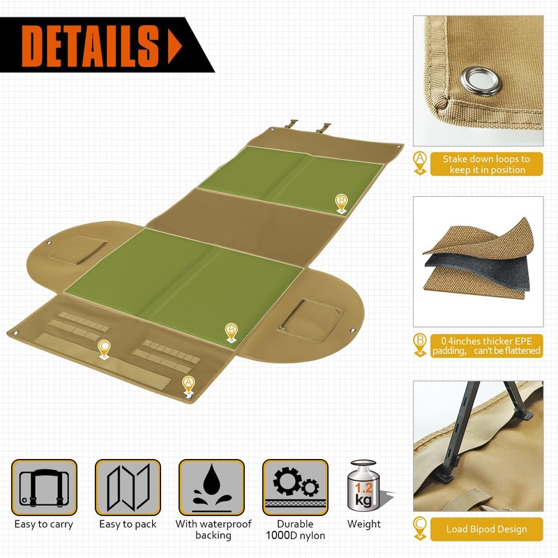 2win2buy Shooting Mat with Elbow Wings, Extra Large Hunting Shooting