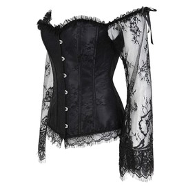 Zhitunemi Corsets for Women's Princess Renaissance Corset Lace Ruched Sleeves Elegant Overbust Top X-Large Black