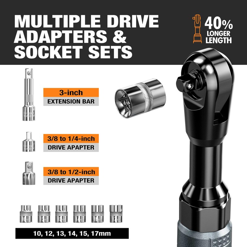 3/8" Cordless Ratchet Wrench Set, 60FT-LBS(80N.m) Electric Ratchet, 12V Extended