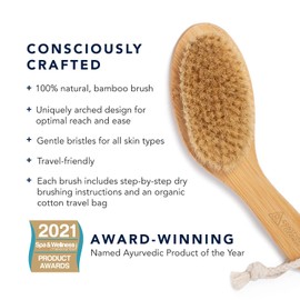 Dry Brush - Sustainable Bamboo Body Scrub Brush with Travel Bag and How-to Dry Brush Guide for Skin Care, Great Gift for Self Care, Exfoliating, Cellulite, Dry Skin - Conscious Coconut