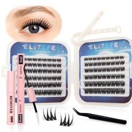 Elitefe Lash Extension Kit DIY Lash Clusters Kit Eyelash Extensions Individual Lashes Extensions with (BondSeal,Tweezers,Remover,120Pcs,Stardream8-16mm)