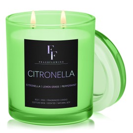 Citronella Candle, 2-Wick Outdoor Indoor Scented Candle, Summer Scents of Citronella/Lemon Grass/Peppermint, 9 oz