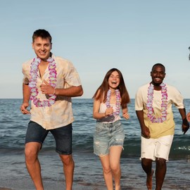 Mowane Leis for Luau Party - 24 Count | Thick and Lush Flower Leis for Luau Parties, Graduations, Birthdays, and Beach Weddings | Tropical Party Decorations and Hula Dance Accessories(Pink)