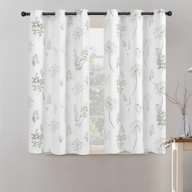 XTMYI Short Bathroom Curtains for Small Window,80% Blackout Watercolor Eucalyptus Wildflowers Boho Curtains for Kitchen Nursery,45 Inch Length,Sage Green and Grey