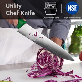 CURTA 12-inch Commercial-Grade Chef's Knife, NSF Listed, Ergonomic, Non-slip Green Handle, High Carbon 420 Stainless Steel Forged Blade Straight Edge, Dishwasher Safe, Rust Proof