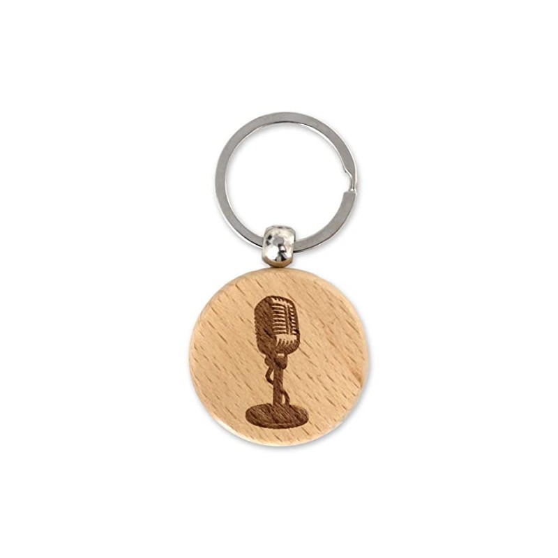 keepdrum Round Wooden Microphone Keyring Gift for Musicians, natural, Unit