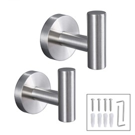 TURS Robe Hook 304 Stainless Steel Door Hooks Wall-Mount Robe Coat Hook Chrome Towel Hook Heavy Duty Clothes Hanger Brushed Nickel for Bathroom Lavatory Closets, Q2001BR-P2