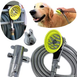 Wondurdog Deluxe Dog Wash Kit for Shower | Chrome Water Sprayer Brush & Rubber Shield w/Water Pressure Control | Indoor and Indoor/Outdoor Versions Available